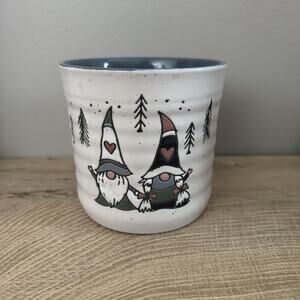 Peppermint & Pine Two Gnomes Holding Hands Trees Treat Jar Canister No Lid‎